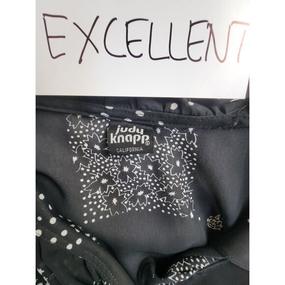 Vintage Judy Knapp Patchwork Print Sheer Button-Up Blouse Ruffle Collar Black - Picture 3 of 6